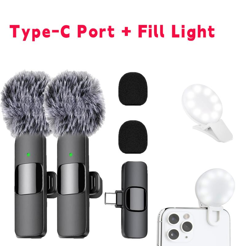 2024 Professional Wireless Lavalier Microphone for iPhone, iPad, Android - 2Pcs Cordless Omnidirectional Condenser Recording Mic with USB-C for Interview, Video, Podcast, , TikTok