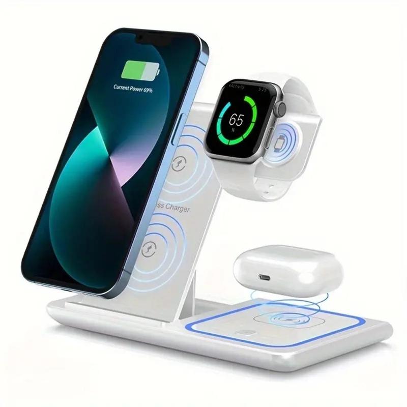 Foldable 3 In 1 Mobile Charging Station, 15W Smartphone Wireless Charger Stand, Folding Cellphone Charging Station for iPhone & Watch & AirPods, Portable Charger Station for Electronic Devices, Fall Gift