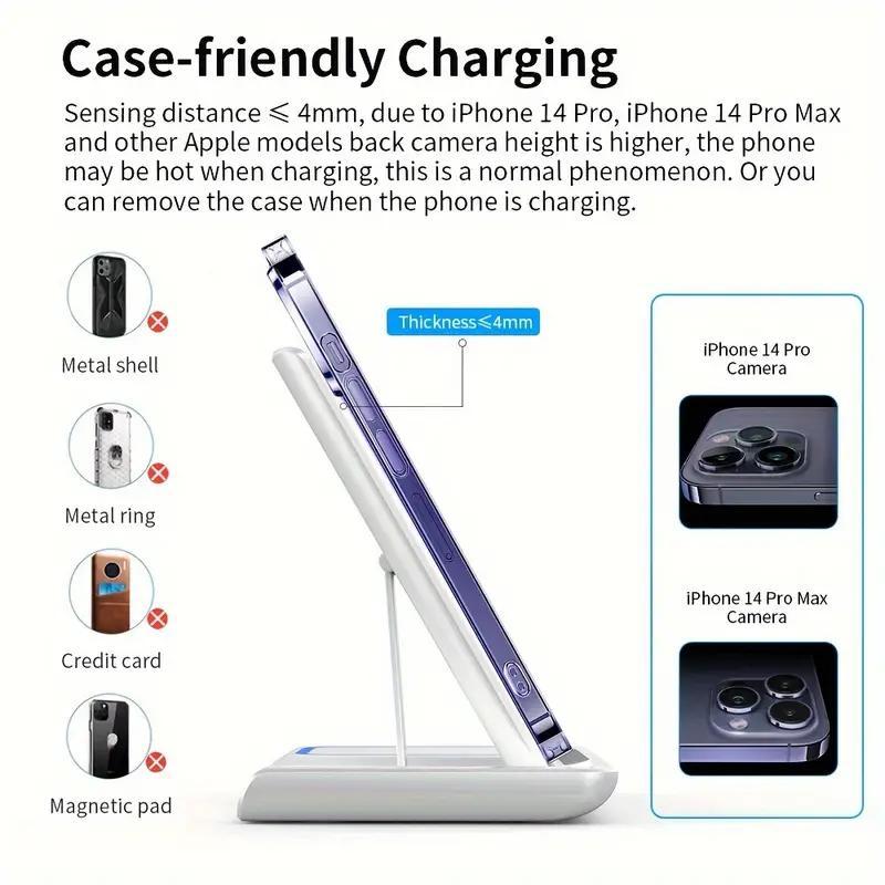 Foldable 3 In 1 Mobile Charging Station, 15W Smartphone Wireless Charger Stand, Folding Cellphone Charging Station for iPhone & Watch & AirPods, Portable Charger Station for Electronic Devices, Fall Gift