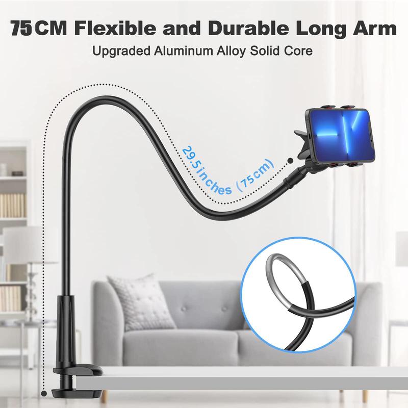 360 Degree Rotatable Phone Holder, Long Arm Goose Neck Phone Holder, Desktop Phone Stand for Bed, Car, Phone Accessories for Home Office