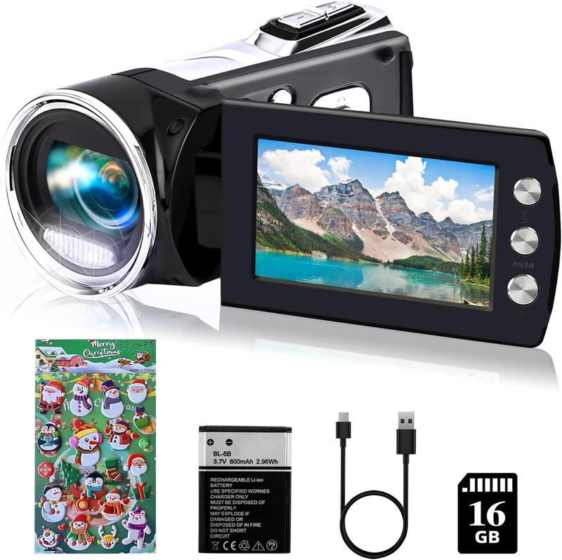 Video Camera Camcorder 2.7K 36MP Video Recorder Vlogging Camera for YouTube TikTok Digital Camera Recorder  Camcorder with 16GB Card,Christmas Stickers,2.8