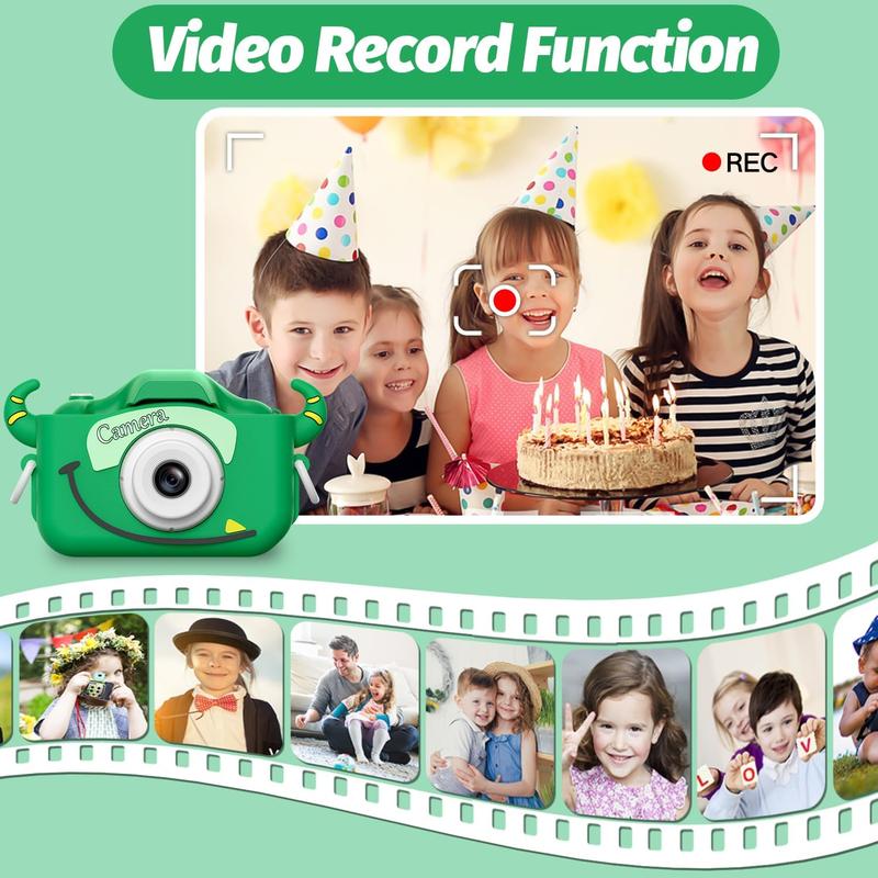 Kids Camera Toys for 3-8 Year Old Boys,Children Digital Video Camcorder Camera with Cartoon Soft Silicone Cover, Best Chritmas Birthday Festival Gift for Kids - 32G SD Card Included