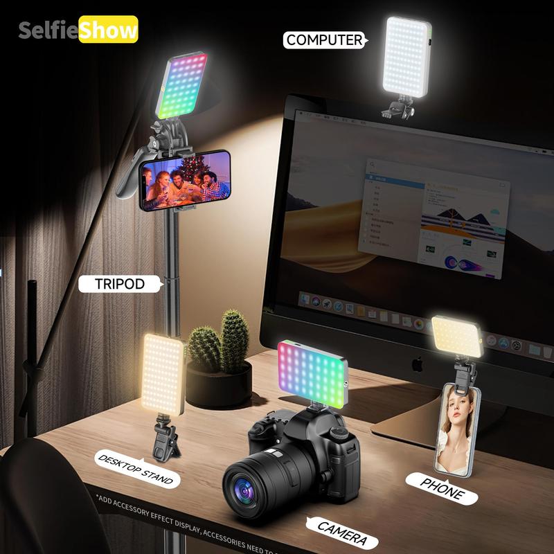 SelfieShow Portable Selfie Light, Rechargeable Mini Fill Light with 10 Dynamic Analog Light Effects, Three Color RGB Multi Level Dimming Fill Light