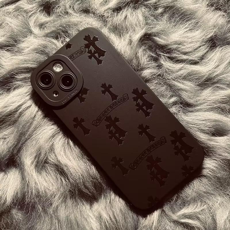 Black cross silicone anti fall all inclusive phone case，iphone11 12 13 14 15pro promax