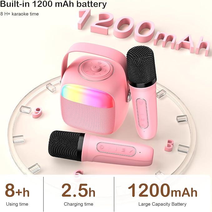 Karaoke Machine for Kids & Adults, Mini Portable Bluetooth Speaker with 2 Microphones, Home Party Karaoke Speaker Support SD Card USB, Gift for Brithday, and Toys for Girls Boys