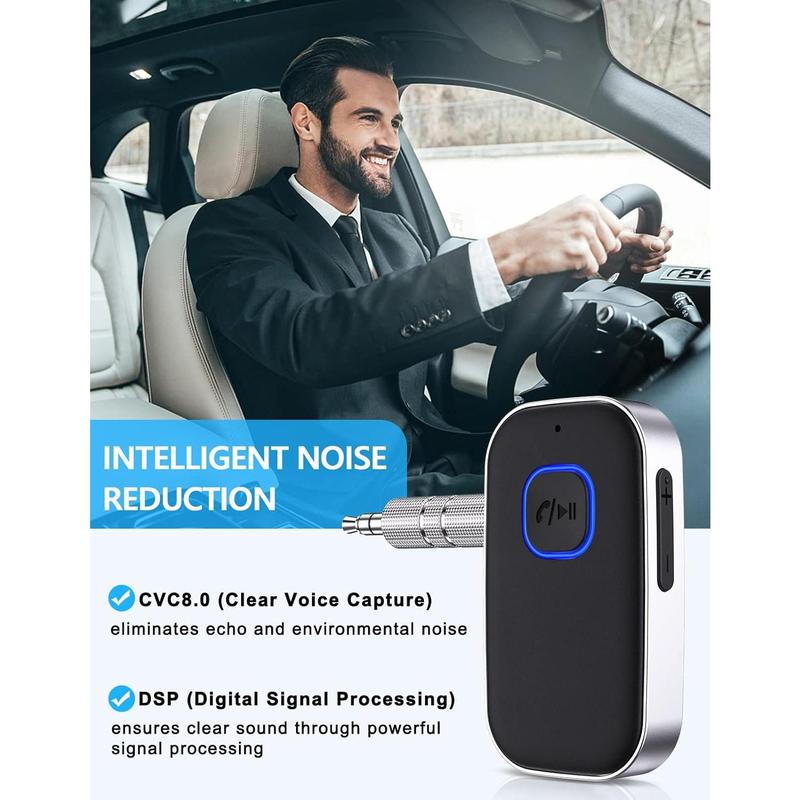 Bluetooth Receiver for Car, Noise Cancelling 3.5mm AUX Bluetooth Car Adapter, Wireless Audio Receiver for Home Stereo Wired Headphones, Hands-Free Call, 16H Battery Life