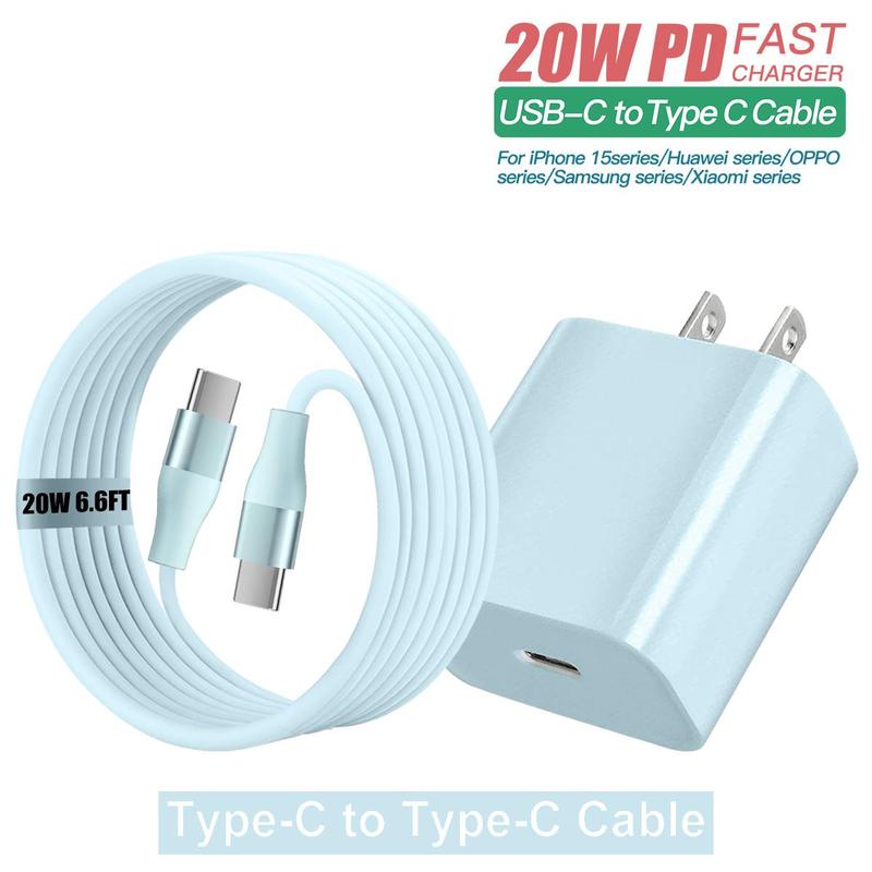 20W Type-C to Type-C Cable + 20W PD QC2.0 Wall Charger for Phone Type-C port, Fast Charging Data Cable Compatible with iPhone 15 iPhone 15 Pro Max HUAWEI Samsung S23 Ultra Xiaomi OPPO, Back to School Gifts