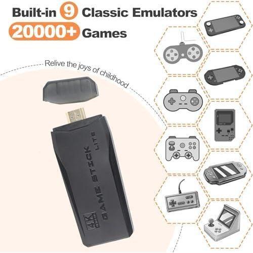 Wireless Retro Game Console, Retro Stick with Built-in 9 Emulators, 20,400+ Games, 4k Hdmi Output, and 2.4GHz Wireless Controller, Plug and Retro Play Video Games for Tv (64 G)