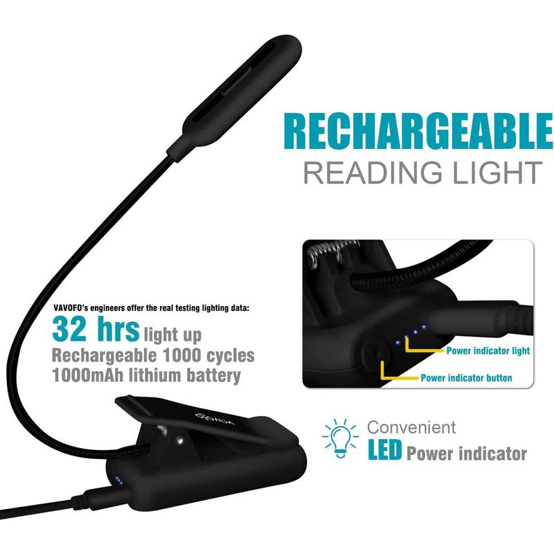 Rechargeable Reading Light, 7 LEDs with 9 Color Temperature 9 Brightness Levels Clip On Book Light for Reading in Bed with Power Indicator for Bookworms