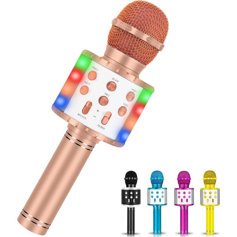 Karaoke Microphone for , Fun Toys Karaoke Machine with  & LED Lights, Home KTV Birthday Party Player, for 5 6 7 8 9 10+  Girls Boys Teens (Rose )