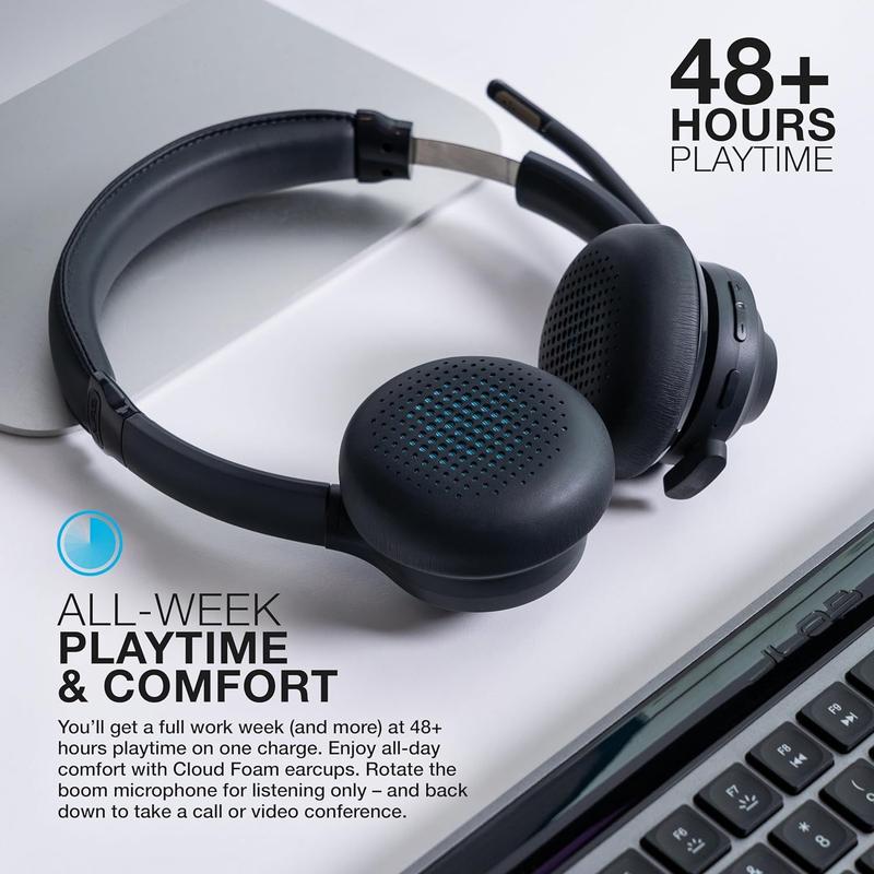 JLab Go Work Gen 2 Wireless Headset, Boom Mic, 55+ Playtime, Bluetooth Headset, Connect to Laptop, PC, Mac, Android, iPhone, USB-C Dongle Charging