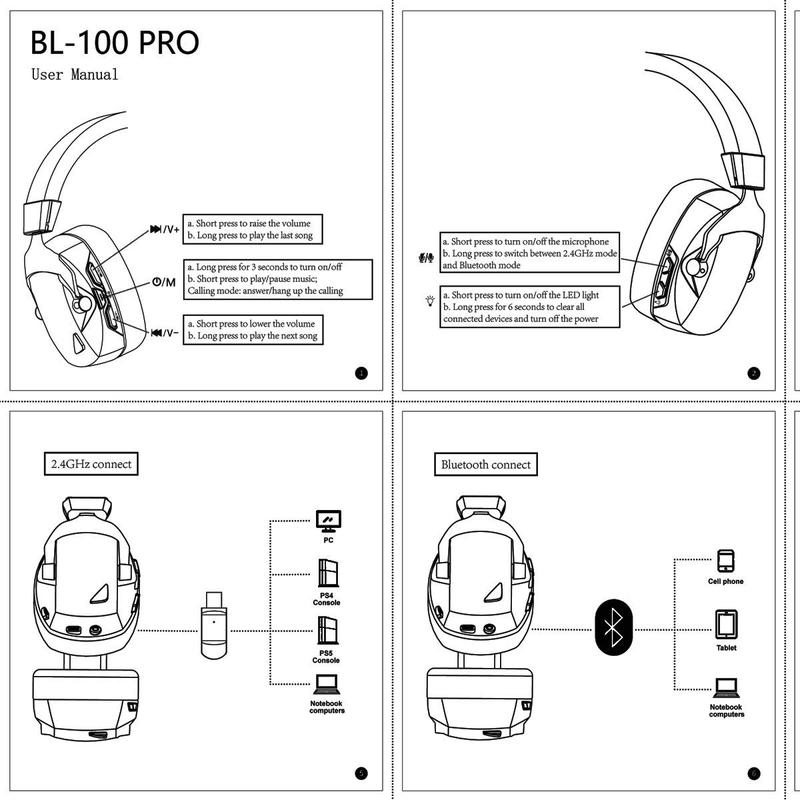 BL100 Pro Wireless Gaming Audio Headset, 3 Modes Professional Gaming Headphone with Microphone & Adaptor, Stereo Sound Wireless Headset for Gaming, Sports