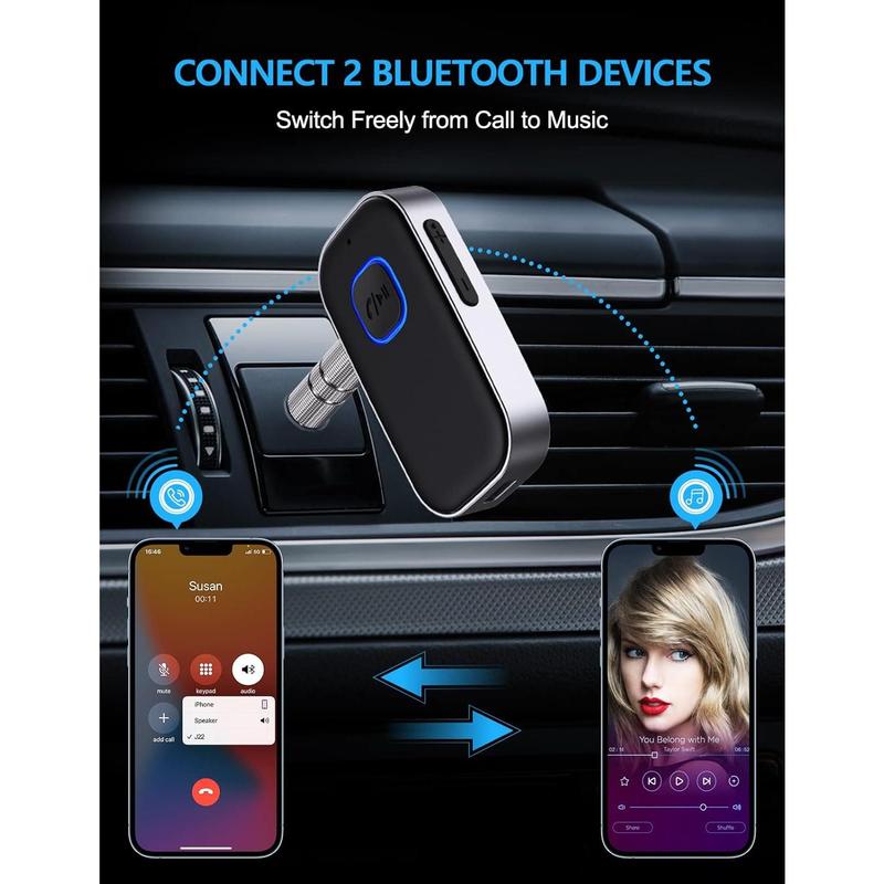 Bluetooth Receiver for Car, Noise Cancelling 3.5mm AUX Bluetooth Car Adapter, Wireless Audio Receiver for Home Stereo Wired Headphones, Hands-Free Call, 16H Battery Life