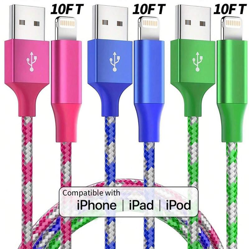 10FT Charging Cable for iPhone, [Apple MFi Certified] USB A Portable Charger Cable for Lightning, Nylon Braided Smartphone Charging Data Cable Compatible with iPhone 14 13 12 11