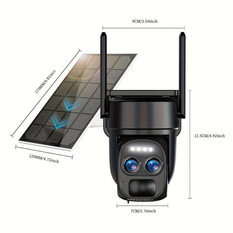 Solar Security Cameras Wireless Outdoor, 4K 2.4GHz WiFi PTZ Camera Battery Powered, 360°View Home Security Systems With Color Night Vision, Spotlight Siren, PIR Sensor, Auto Tracking, Human Detection, 2-Way Audio, 3Pcs