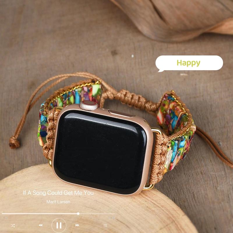 Boho Stone Bracelet Compatible with iWatch Band 38 40mm Women, Handmade Chakra Energy Natural Stone Summer Colorful Stone Strap for iWatch Series 9 8 7 6 5 4 3 2 1 SE Ultra Accessories Wearable