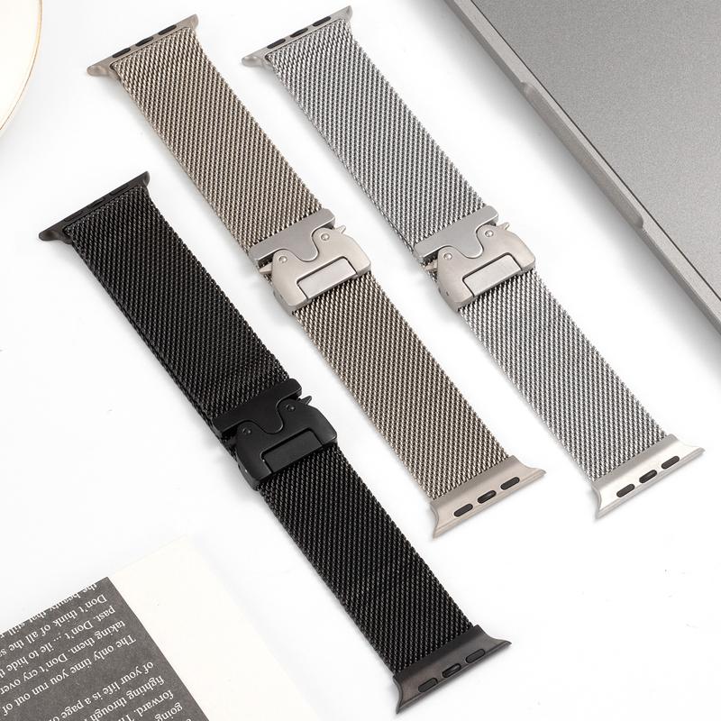 New Milanese WatchStraps Compatible with Apple Watch Ultra Ultra2 Band 49mm 46mm 45mm 44mm Titanium for Men,  with secure parachute-style buckle for iWatch Series 9 8 7 SE2 6 5 4 3 2 1 band 49mm 46mm 45mm 44mm   Wearable Accessories  Gift