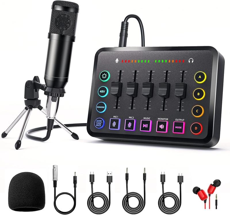 Podcast Equipment Bundle Includes Audio Mixer and BM800 Microphone, Ideal for Video Production, Live Streaming, Gaming voiceovers. Compatible with Various Operating Systems and Software