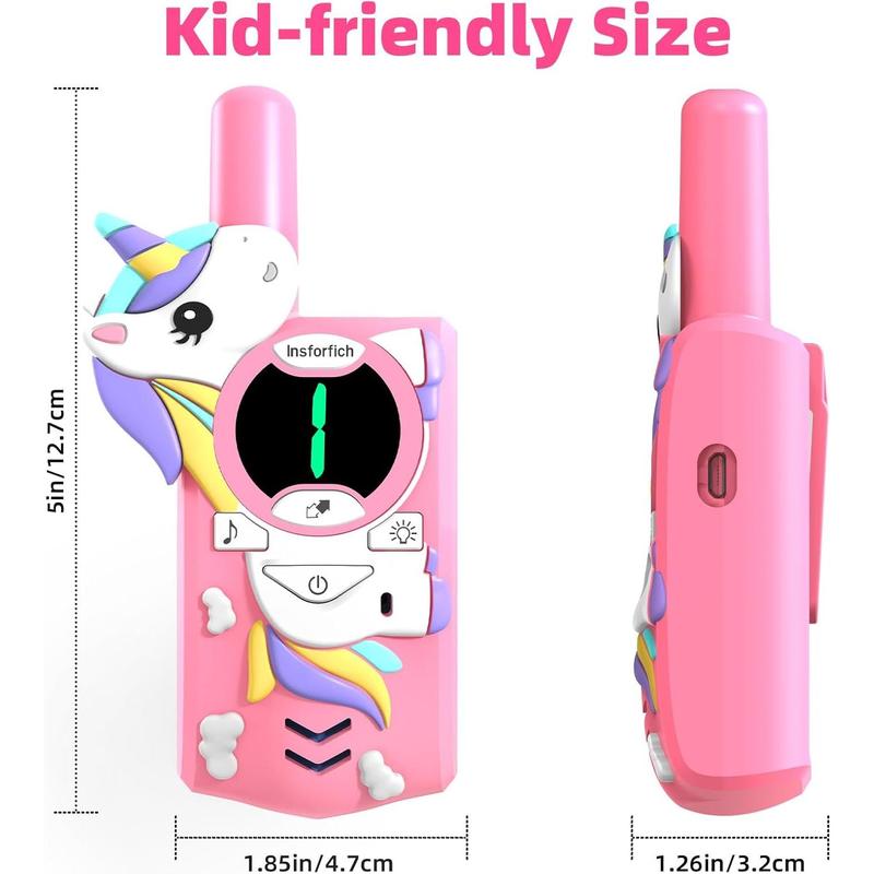 Unicorn Walkie Talkie for 3-12 Years Old Toys, 3 Channel Two-Way Radio Toy, Range 2 Miles, Suitable for Outdoor, Camping, Hiking (Pink) Clear Sound