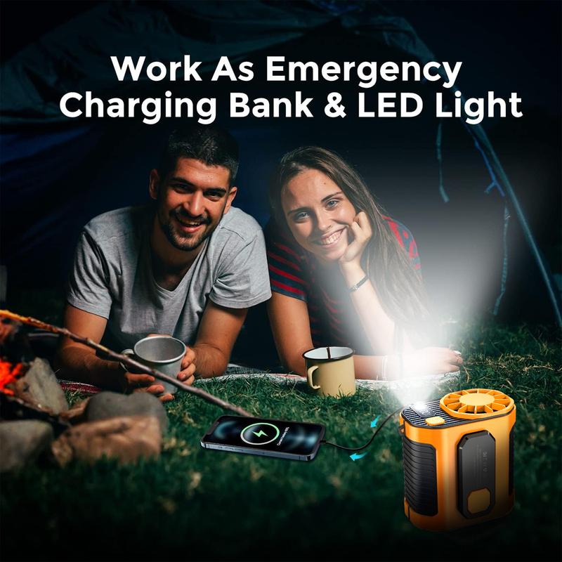 Portable 10000mAh Power Bank for summer Gift, 1 Count 3 in 1 Outdoor Fan with Torch, 10 Wind Speeds Cooling Fan with LED Light, Rechargeable Camping Fan, Suitable for Outdoor Work, Farm, Hiking, Camping, Gardening and Travel