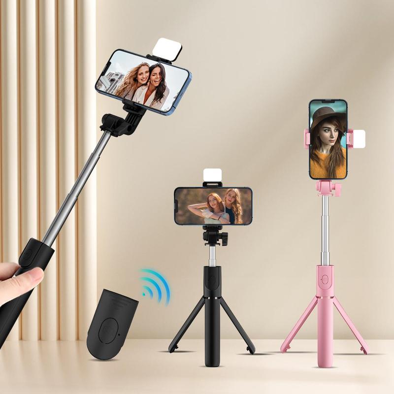 Portable Phone Selfie Stick, 360 Degree Rotatable Phone Selfie Stick with Fill Light, Handheld Photography Travel Selfie Stick Tripod