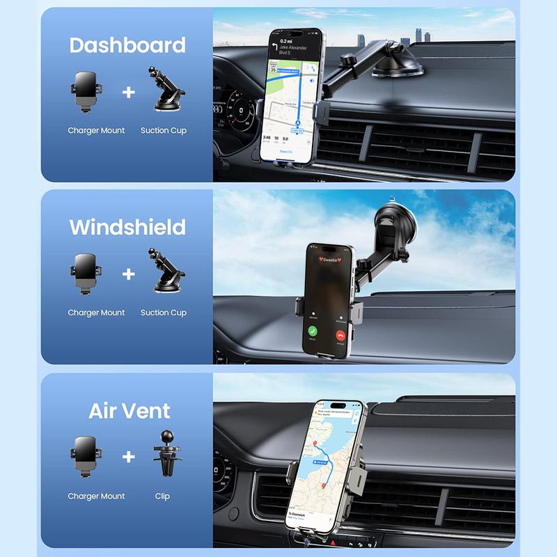 Wireless Car Charger, Auto Clamping Car Mount Charger, Adjustable Electronic Phone Holder for iPhone 16 15, Smartphone Adapter, Cellphone Charging