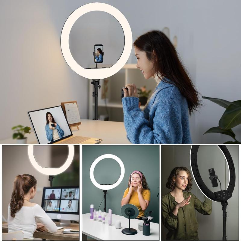 Aluminum Alloy Ring LED Light with Adjustable Tripod Stand, Dimmable Photography Video Lighting Kit CRI 97+ with Wireless Bluetooth Remote Controller for Computer Streaming iPhone iPad Selfie Camera Recording YouTube TikTok Zoom