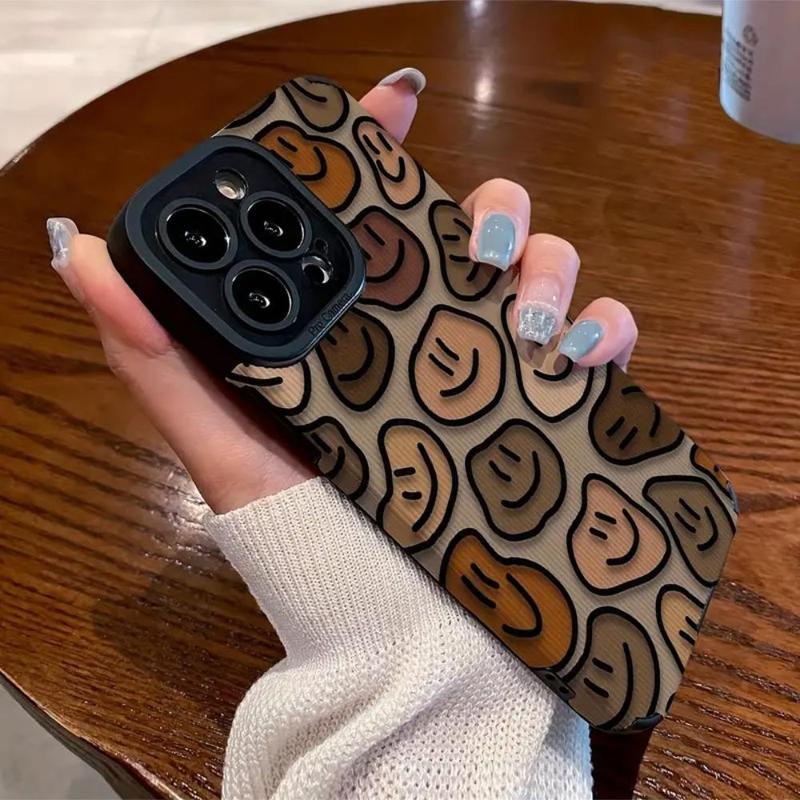 Cute Smile Face Pattern Phone Case, Durable Decorative Phone Cover, Anti-fall Phone Cases for iPhone XR 11 12 13 14 15 Pro Max Case iPhone 15 14 Plus Cases