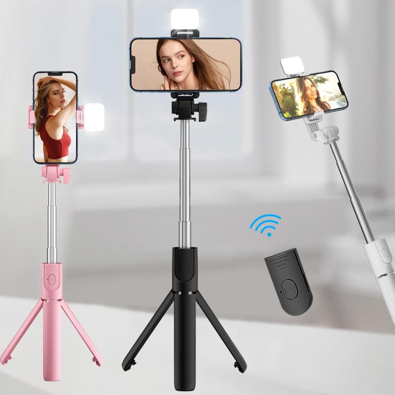 Portable Phone Selfie Stick, 360 Degree Rotatable Phone Selfie Stick with Fill Light, Handheld Photography Travel Selfie Stick Tripod