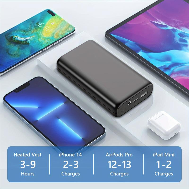 16000mAh Portable Charger 5V 7.4V Heated Vest Battery Pack For Heated Jackets, Hoodies, Pants And Seat Cushion Covers, 16000mAh Power Bank With Type-C Input For IPhone, Wireless Headphones, Watches, IPad, Android Etc. Charging Connector