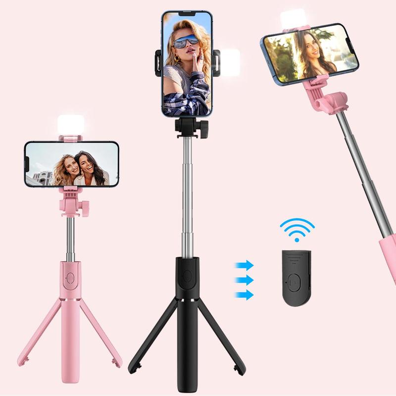 Portable Phone Selfie Stick, 360 Degree Rotatable Phone Selfie Stick with Fill Light, Handheld Photography Travel Selfie Stick Tripod