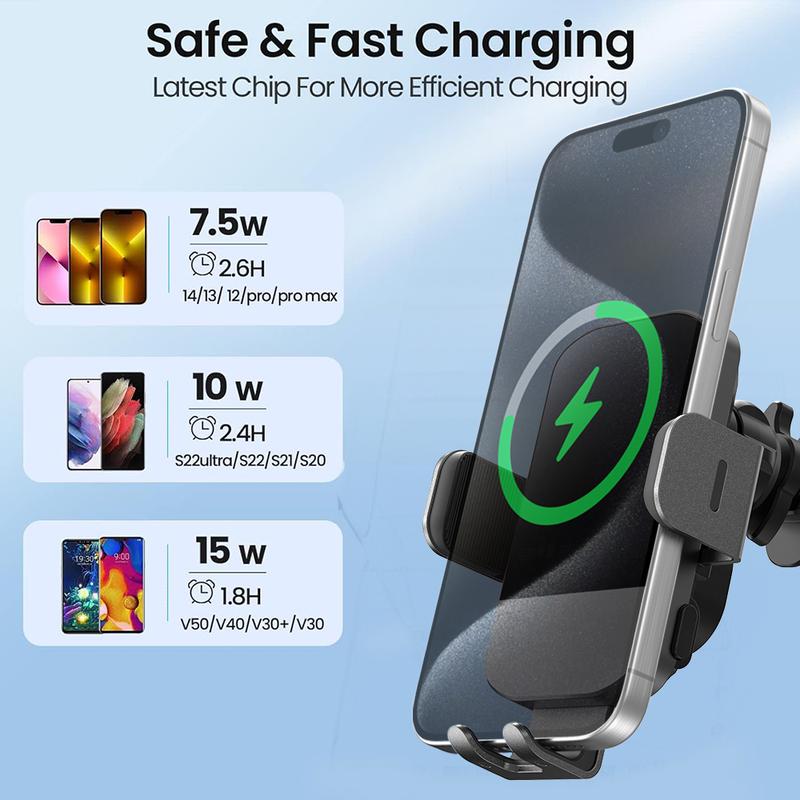 Wireless Car Charger, Auto Clamping Car Mount Charger, Adjustable Electronic Phone Holder for iPhone 16 15, Smartphone Adapter, Cellphone Charging