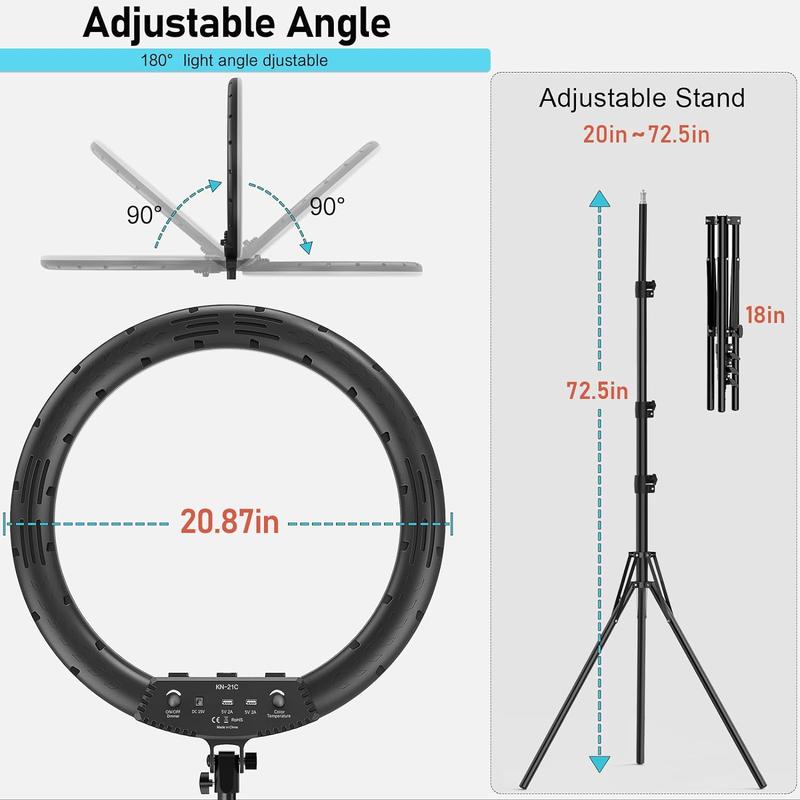 Aluminum Alloy Ring LED Light with Adjustable Tripod Stand, Dimmable Photography Video Lighting Kit CRI 97+ with Wireless Bluetooth Remote Controller for Computer Streaming iPhone iPad Selfie Camera Recording YouTube TikTok Zoom