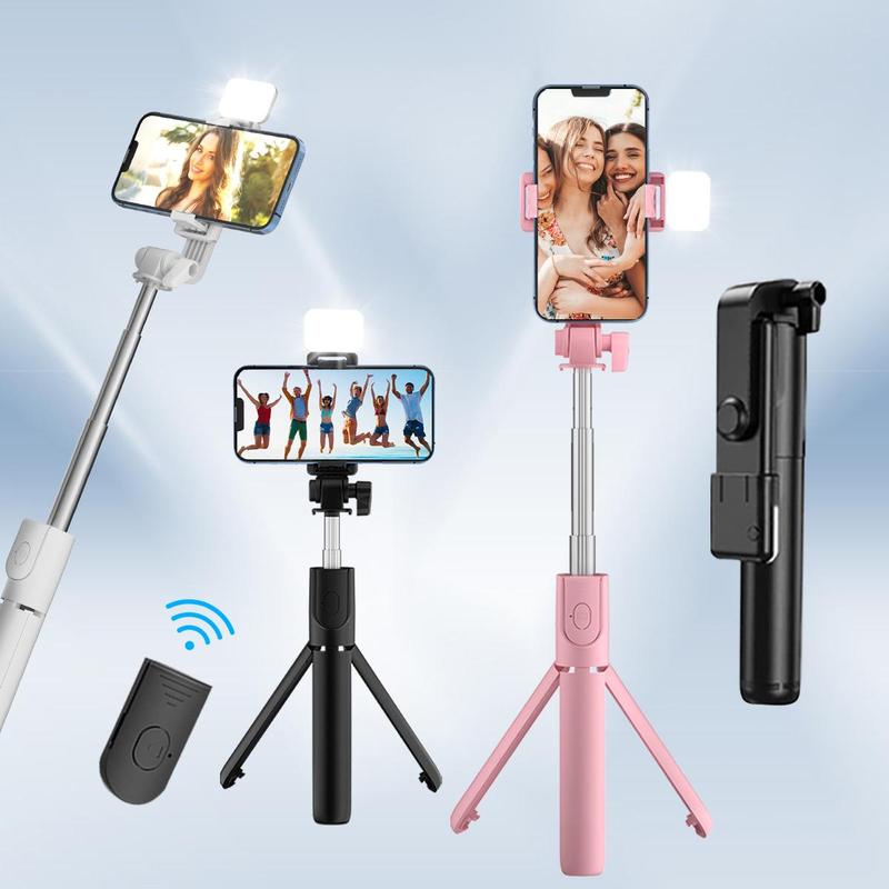 Portable Phone Selfie Stick, 360 Degree Rotatable Phone Selfie Stick with Fill Light, Handheld Photography Travel Selfie Stick Tripod