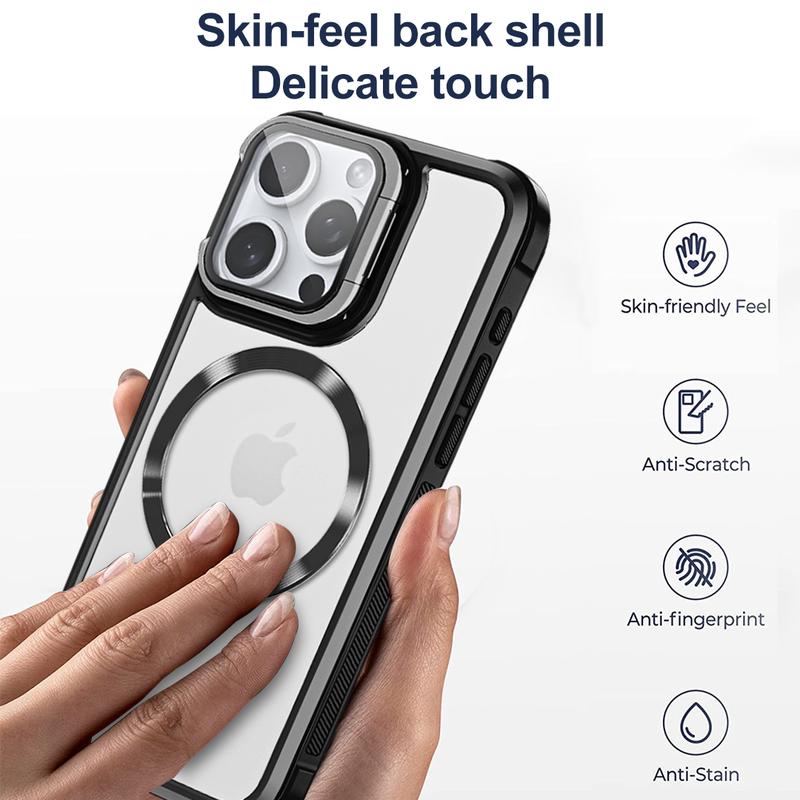 Magnetic Phone Case, Camera Lens Protector and Camera Holder, Shockproof Transparent Shell Scratch-resistant Waterproof and Durable, Suitable for iPhone16 Pro, 15, 14 Plus, 13 Pro Max