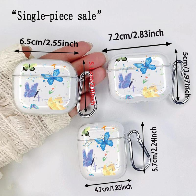 Butterfly Pattern Earphone Case with Keychain, 1 Count Transparent Earphone Case with Keychain, Cute Cartoon Earphone Protector Cover for Airpods