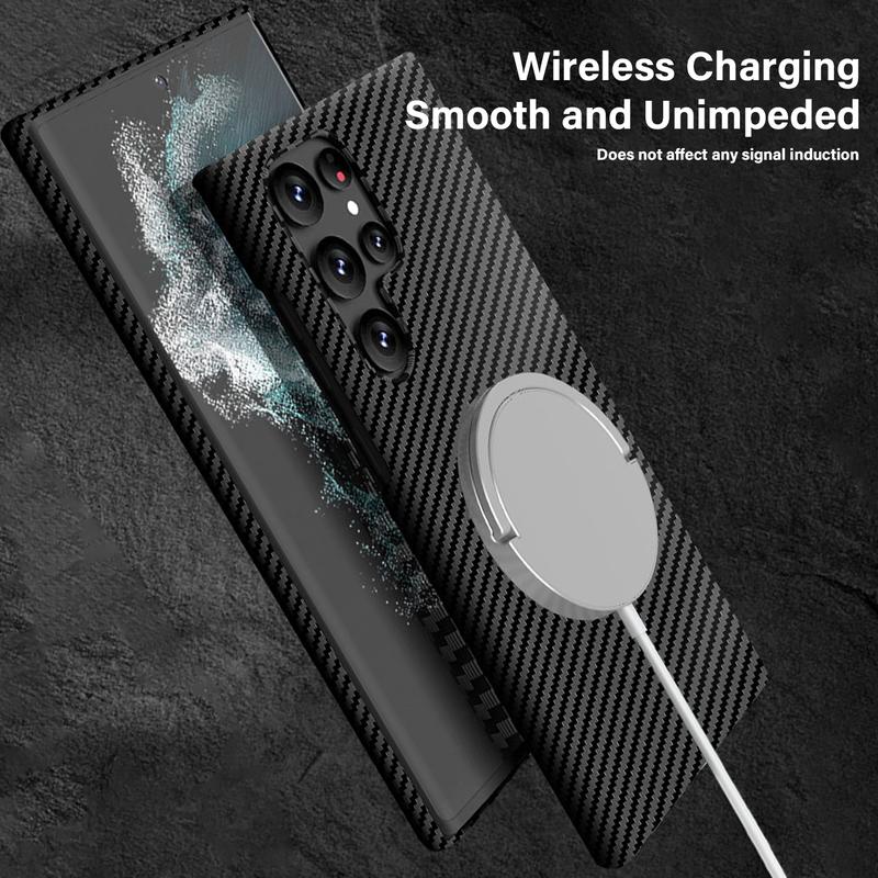 Fashion Carbon Fibre Pattern Phone Case for Samsung Galaxy S24 Ultra S23 Plus S22 S21 S24+ S23+ Hard Shockproof Protection Cover Supports Wireless Charging MagSafe Case Slim Cover Accessories Magnetic