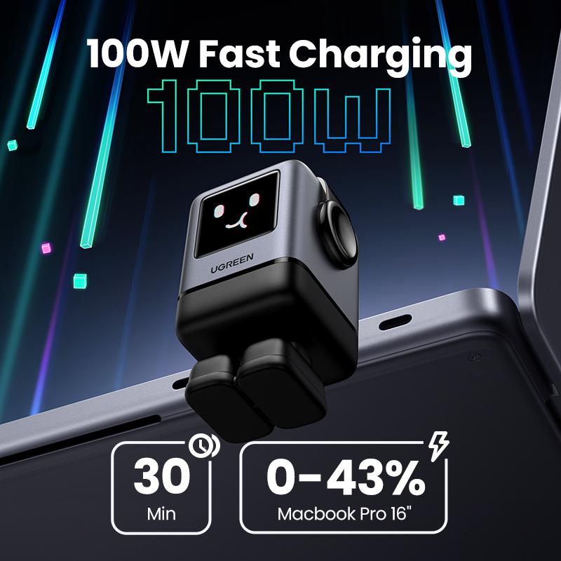 UGREEN Uno 100W Robot Charger Bundle with 100W 3.3 FT Fast Charging Cable, Fast Charging for Macbook, iPhone 16 Pro Max, Samsung--Black Friday