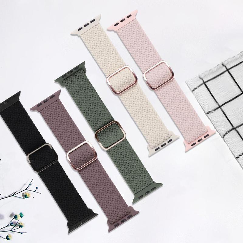 Braided Stretchy Nylon Smart Watch Band for Summer, 5 Counts Durable Sport Elastic Nylon Cloth Watch Wristband for iWatch Series 9 8 SE 7 6 5 4 3 2 1 Smartwatches, Adjustable Fashion Smartwatch Band