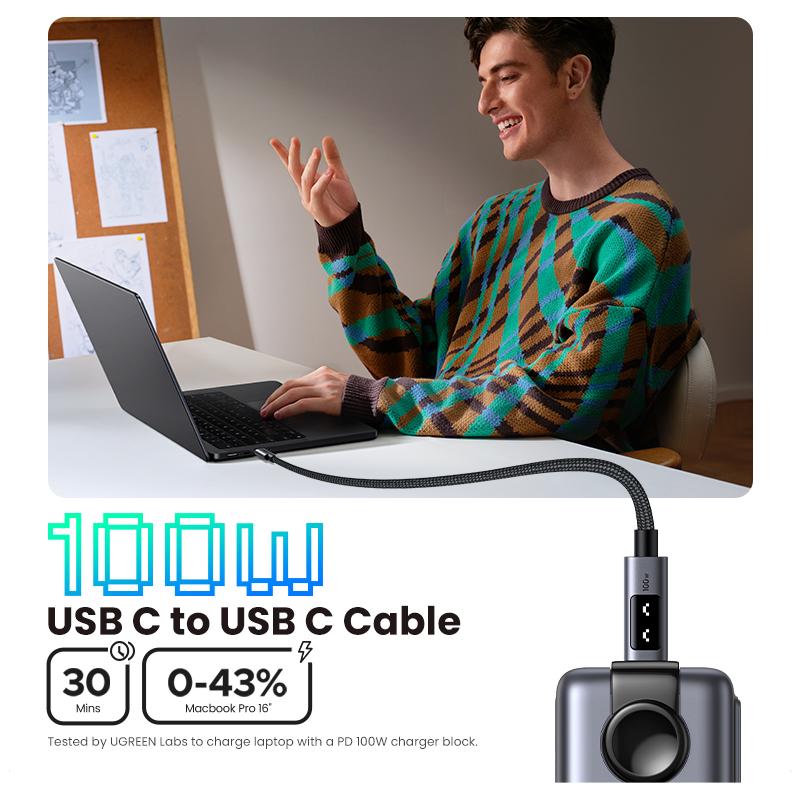 UGREEN Uno 100W Robot Charger Bundle with 100W 3.3 FT Fast Charging Cable, Fast Charging for Macbook, iPhone 16 Pro Max, Samsung--Black Friday