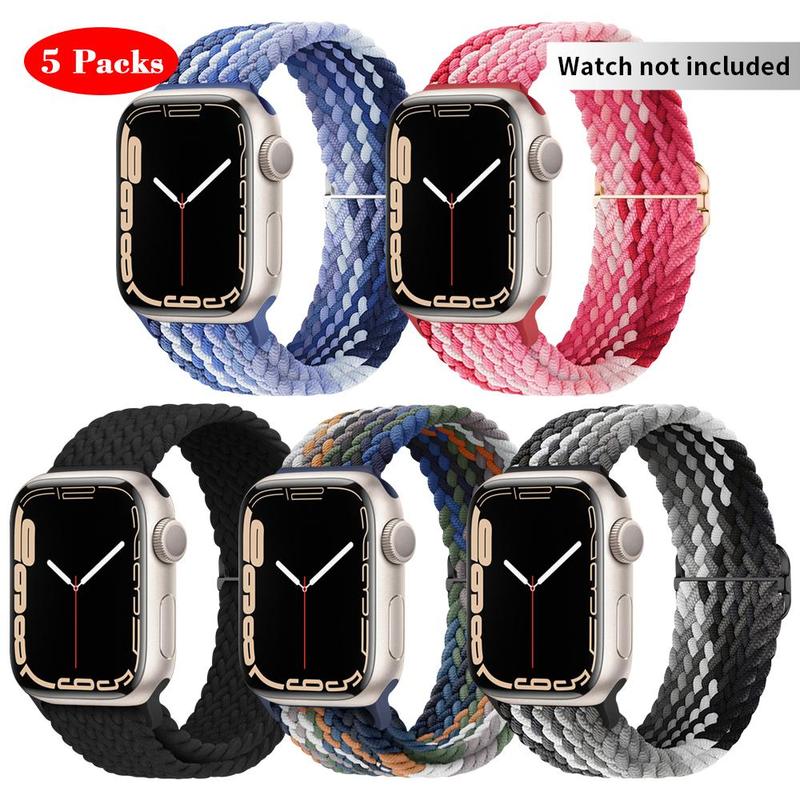 Braided Stretchy Nylon Smart Watch Band for Summer, 5 Counts Durable Sport Elastic Nylon Cloth Watch Wristband for iWatch Series 9 8 SE 7 6 5 4 3 2 1 Smartwatches, Adjustable Fashion Smartwatch Band