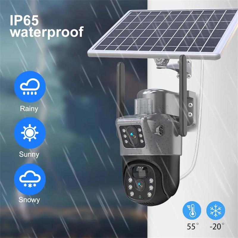 Solar Powered Wireless Outdoor Security Camera, 2K Wifi Security Camera with 360° View Pan Tilt, Low Power Consumption Solar CCTV,  Dual Lens Camera with Two-Way Audio