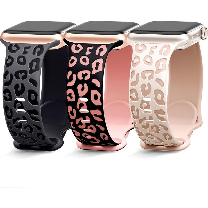 3 Pack Engraved Leopard Bands Compatible with Apple Watch Band