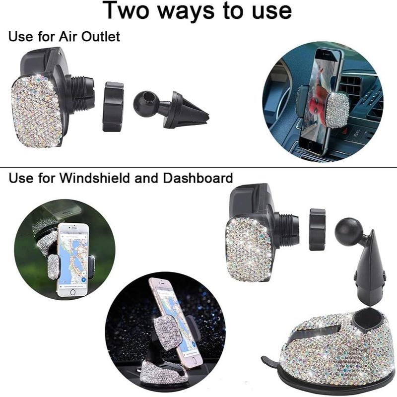 Glitter Rhinestone Decorative Car Phone Holder, 360 Degree Free Rotatable Car Phone Rack, Car Air Outlet Phone Stand