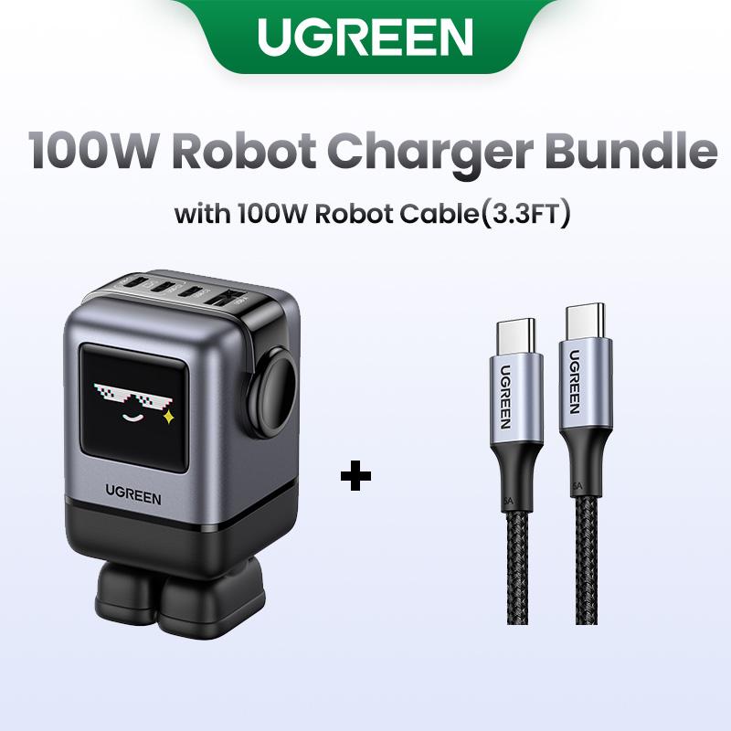 UGREEN Uno 100W Robot Charger Bundle with 100W 3.3 FT Fast Charging Cable, Fast Charging for Macbook, iPhone 16 Pro Max, Samsung--Black Friday