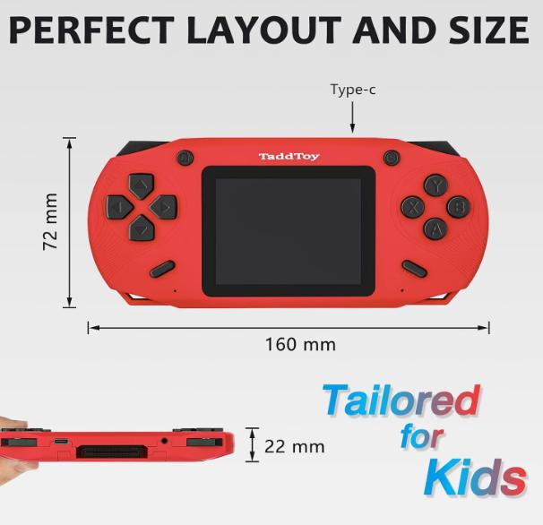 16 Bit Handheld Game Console for Kids Adults, 3.0'' Large Screen Preloaded 288+6 Classic Portable Retro Video Handheld Games with  Rechargeable Battery for Birthday Gift for Kids red