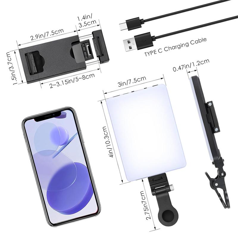 Rechargeable Selfie Light, Clip Fill Light for Phone Laptop Tablet Portable Light for Video Conference Live Streaming Zoom Call Makeup Picture (Black) for Christams Birthday Party Gift