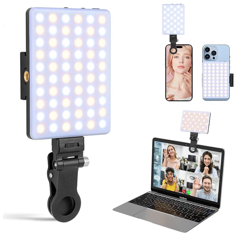 Rechargeable Selfie Light, Clip Fill Light for Phone Laptop Tablet Portable Light for Video Conference Live Streaming Zoom Call Makeup Picture (Black) for Christams Birthday Party Gift