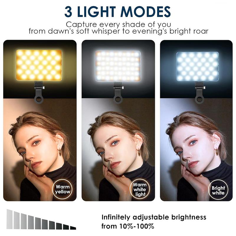 Rechargeable Selfie Light, Clip Fill Light for Phone Laptop Tablet Portable Light for Video Conference Live Streaming Zoom Call Makeup Picture (Black) for Christams Birthday Party Gift