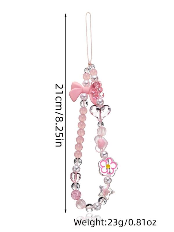 Sweet Bow & Flower & Heart & Beaded Design Phone Chain, Cute Mobile Phone Lanyard, Fashion Keychain for Women & Girls